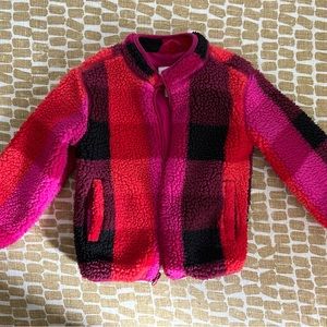 Toddler Cat and Jack pink plaid faux fur jacket